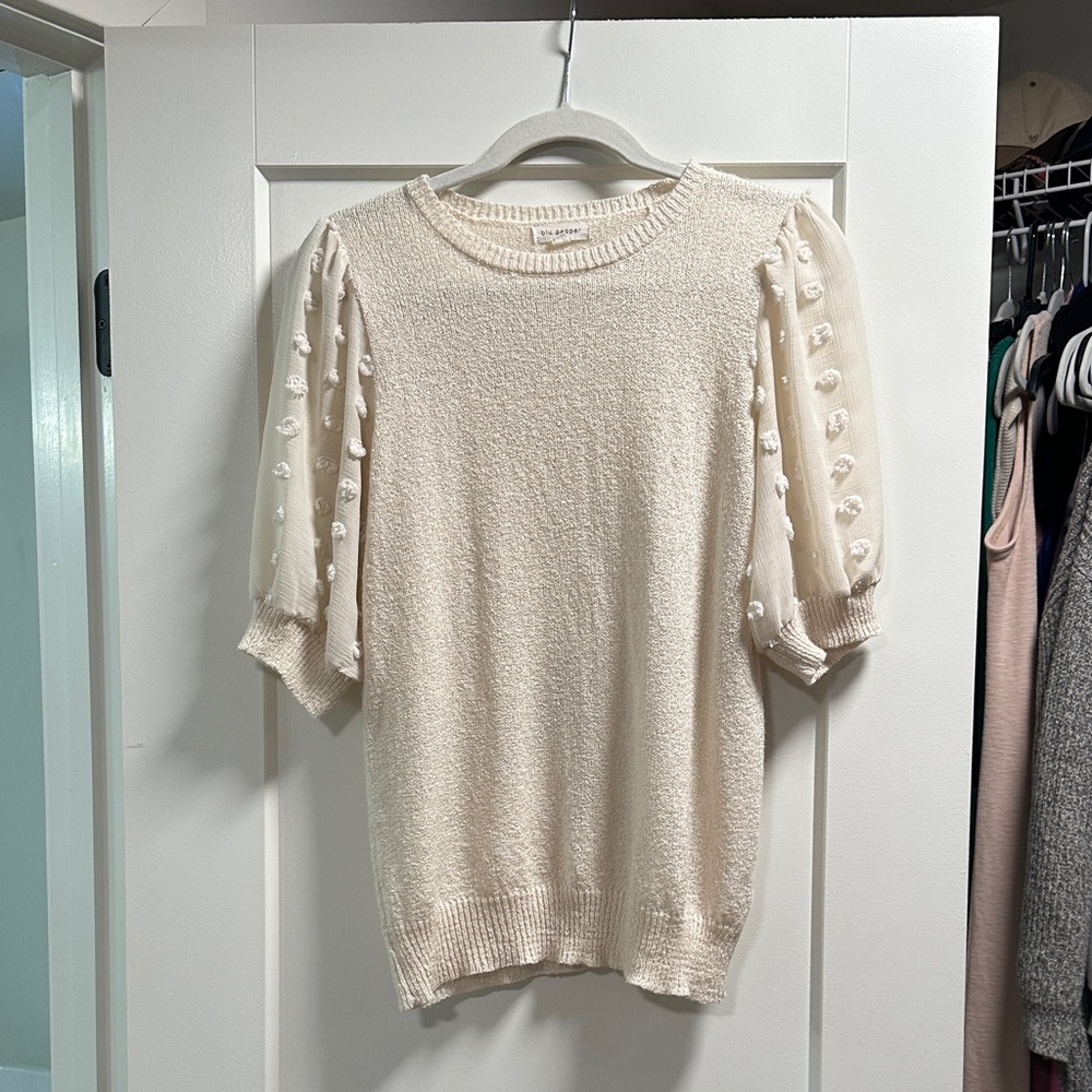 Dry Goods Cream Blouse with Textured Sleeves